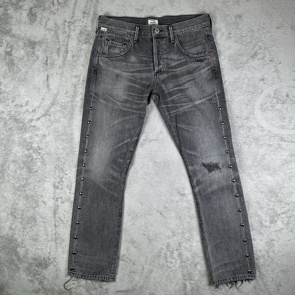 Citizens of Humanity Women Emerson Slim Boyfriend Jeans Gray Studded Distress 25 - Picture 1 of 16